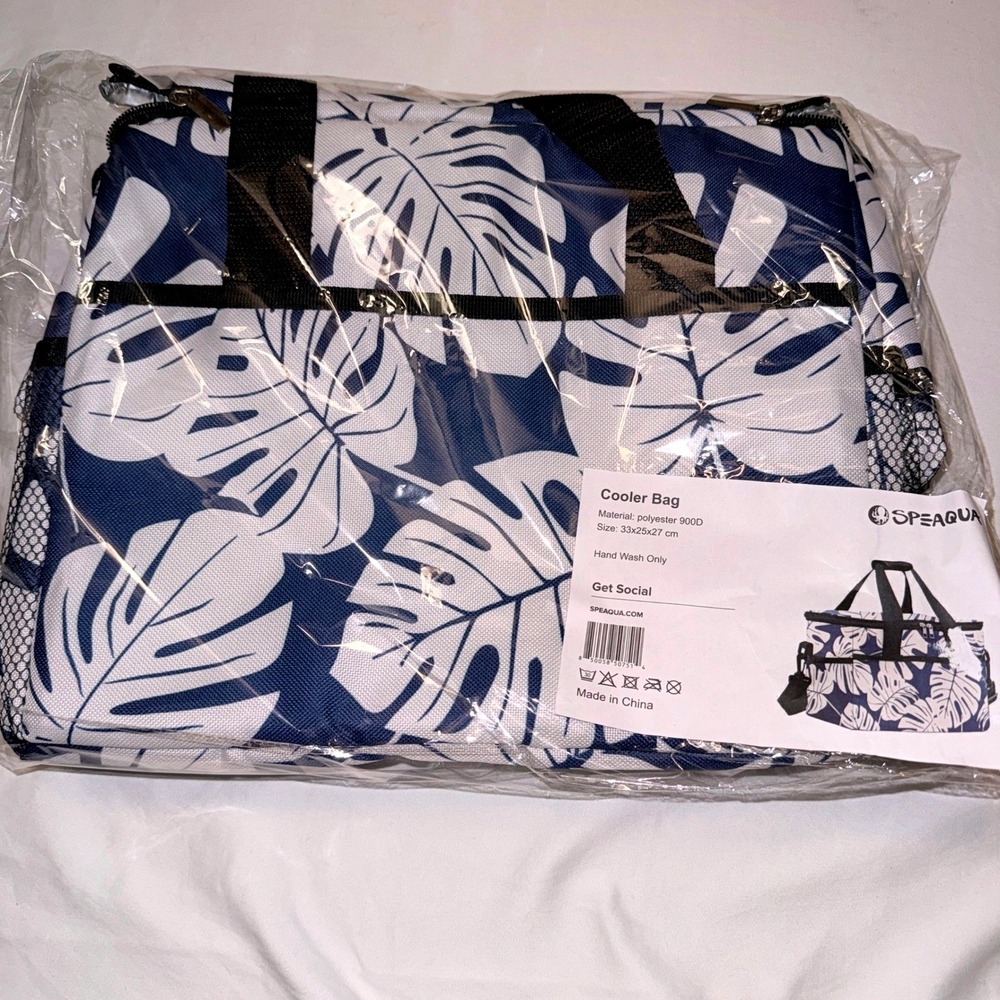 Speaqua Cooler‎ Bag Large Blue White Monstera Leaf Print New Insulated